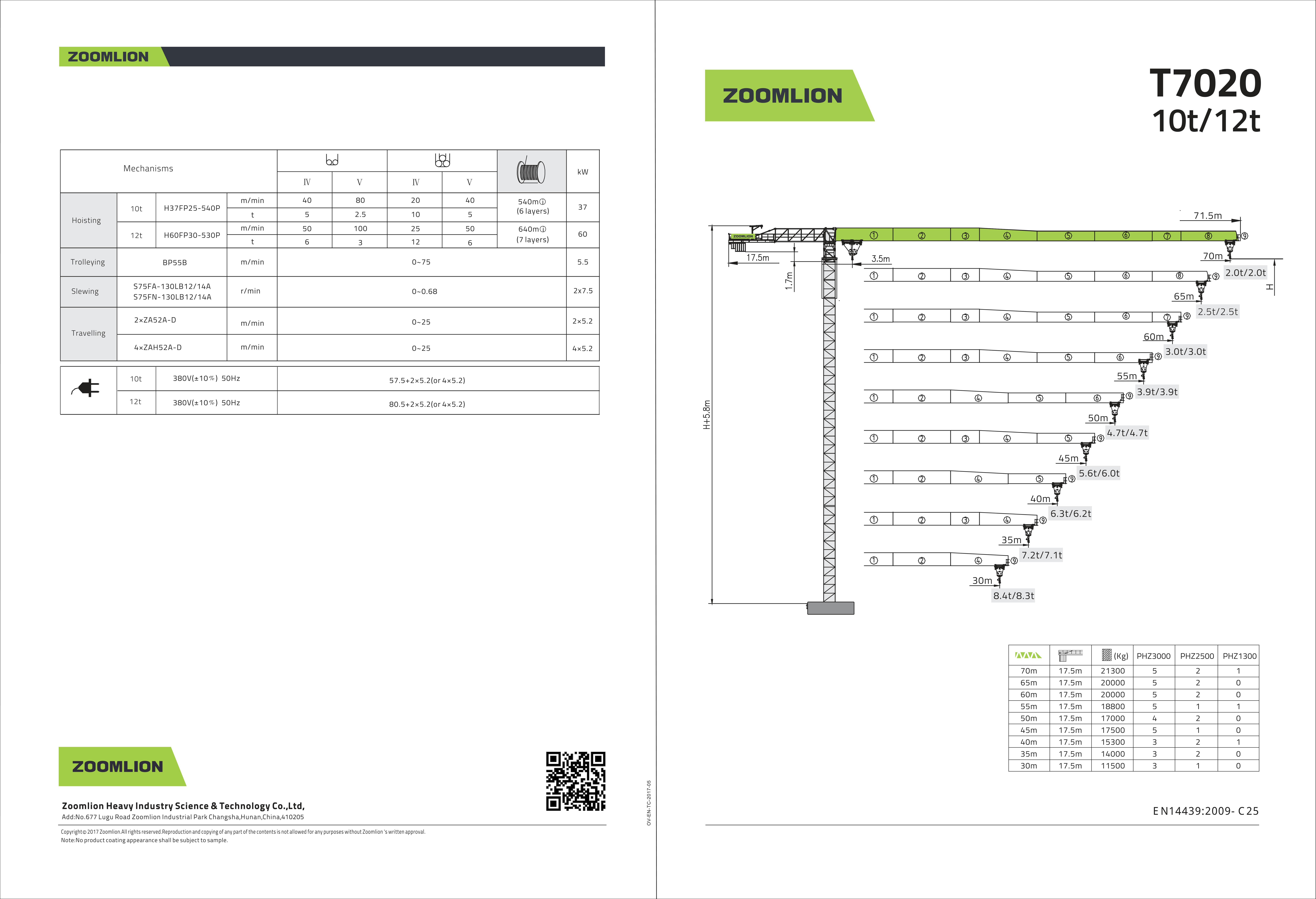 Zoomlion T7020-10 specification